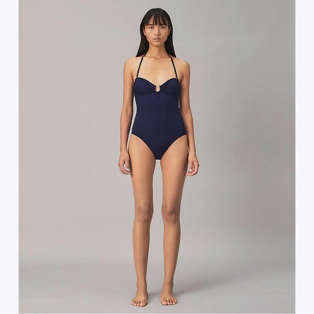 Tory Burch Solid Bandeau One Piece in Navy Size L